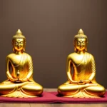 Zwei goldene Buddha-Statuen sitzen auf einem roten Tuch und symbolisieren die Bedeutung von Wude.