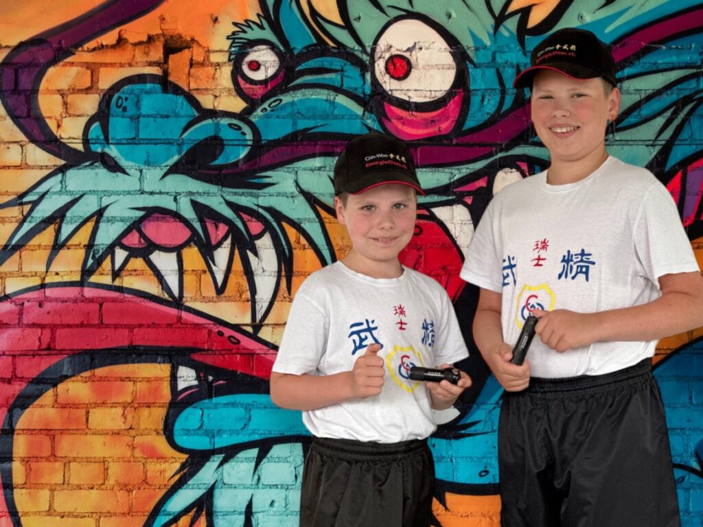 Kinder Kung-Fu Bild mit 2 Jungs vor einem Bild